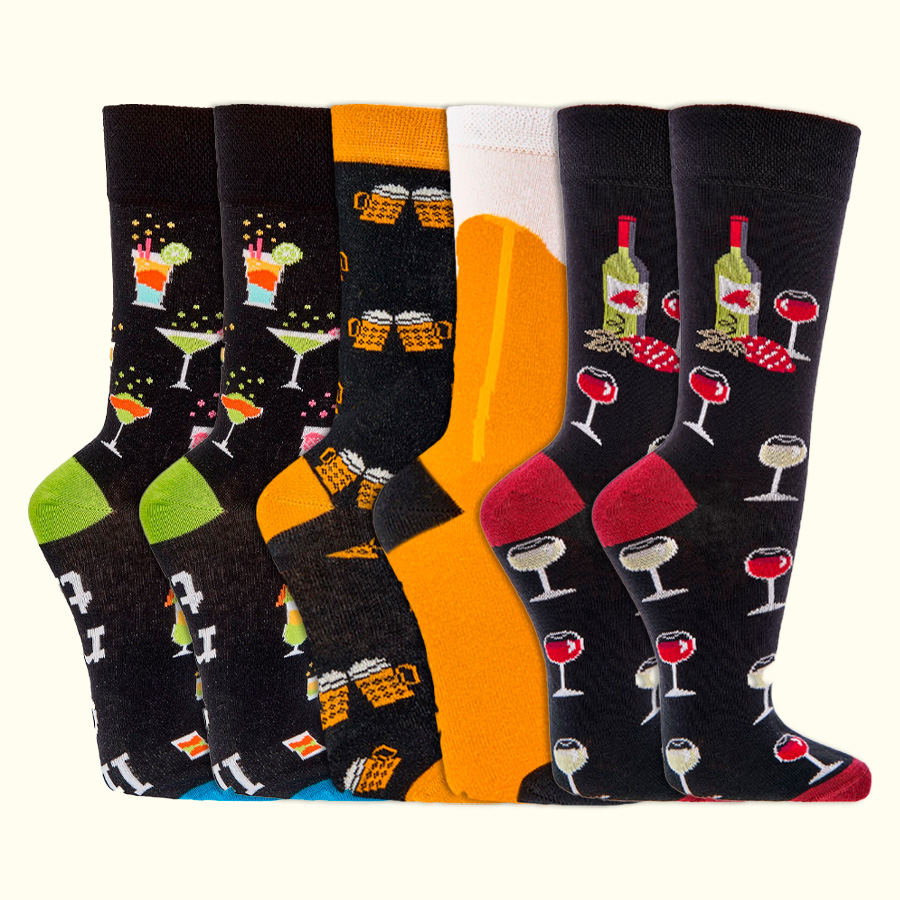 6 paar Socks4fun Vrolijke Sokken – Katoen – Kleuren Mix – Thema Drinken